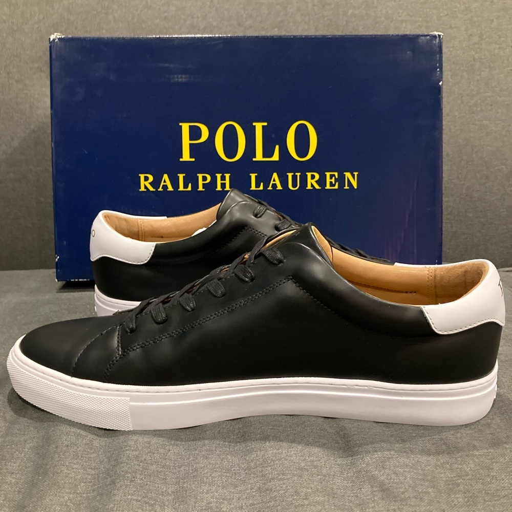🆕 Polo by Ralph Lauren Jermain II Leather Sneakers - Black NWT